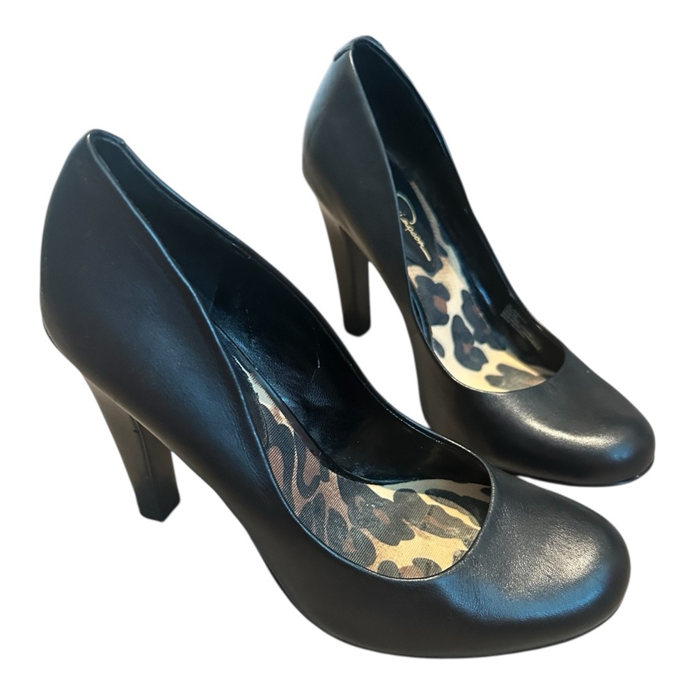 Jessica Simpson Black 6B / 36 3 1/2 Inch Cheetah Insole Heels Shoes